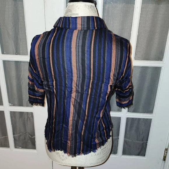 Cloth & Stone Womens‎ Striped Fray Hem Button Front Short Sleeve Blouse XS - Picture 2 of 6